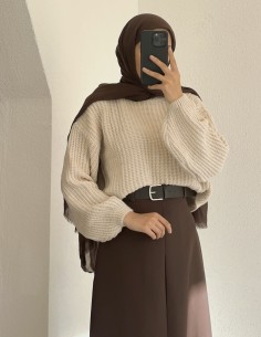 7058 viskon etek - kahverengi 2