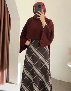 7192 kalem ekose etek - bordo 2