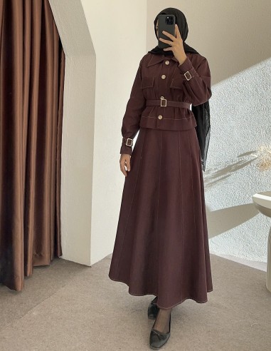 8122 kot elbise - Bordo