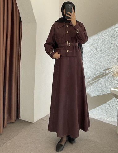 8122 kot elbise - Bordo