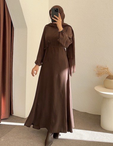 6131 tencel kumaş elbise - kahverengi