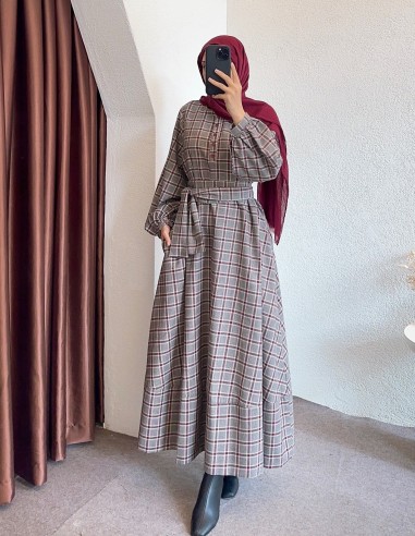 5251 ekose elbise - Gri