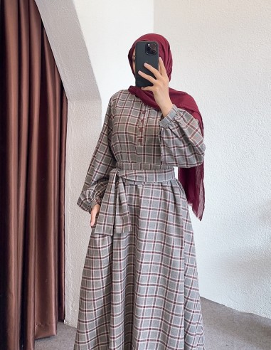 5251 ekose elbise - Gri