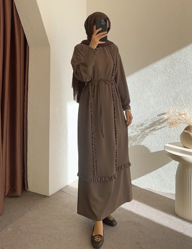 1578 fırfır detay elbise - kahverengi