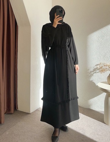 1578 fırfır detay elbise - Siyah