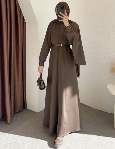 6925 omuzdan şallı elbise -Kahverengi