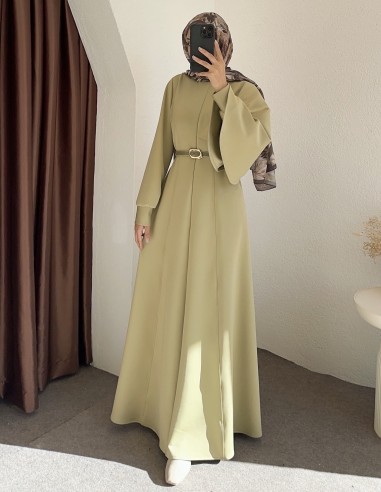 6925 omuzdan şallı elbise - yeşil