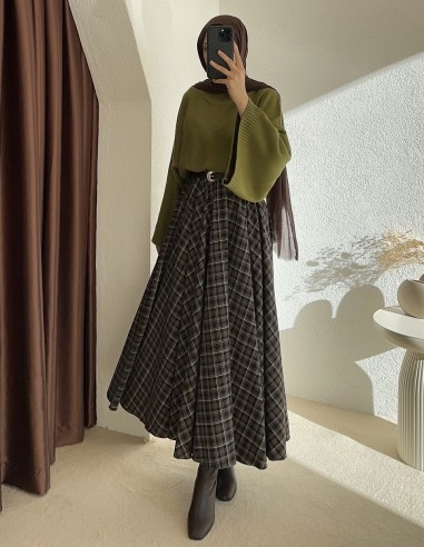 7177 ekose kloş etek-açık kahverengi