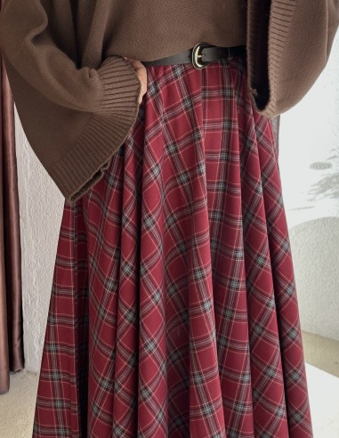 7177 ekose kloş etek- Bordo