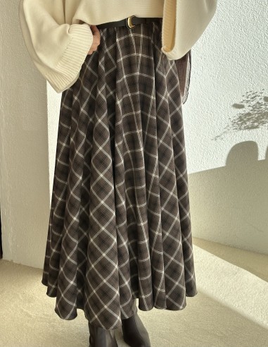 7177 ekose kloş etek- Kahverengi