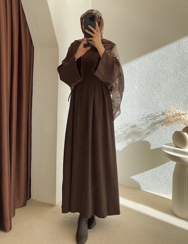 6114 yanları sıkmalı elbise - Kahverengi