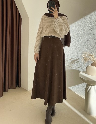 E371 kemerli etek - kahverengi