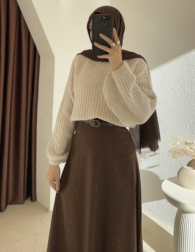 E371 kemerli etek - kahverengi