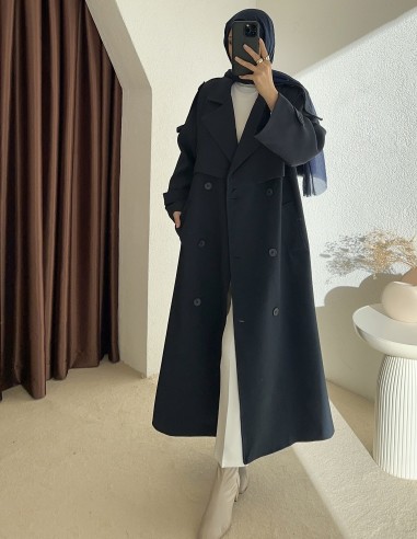 7589 astarlı trençkot - lacivert