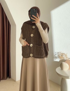 2395 örgülü yelek -Kahverengi