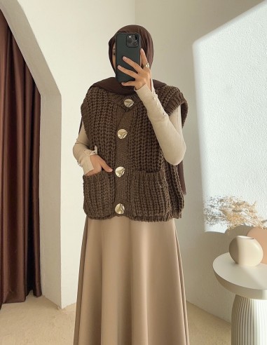 2395 örgülü yelek -Kahverengi