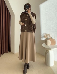 2395 örgülü yelek -Kahverengi 2