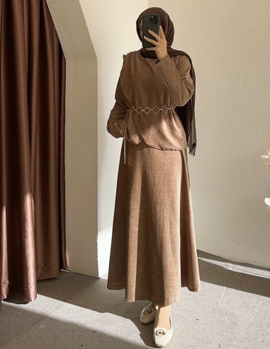 7056 kadife takım - camel