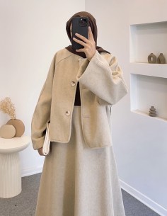 HK26080 ceket takım -bej 2