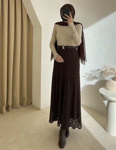 7192 dantelli etek - kahverengi