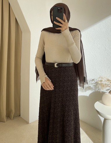 7192 dantelli etek - kahverengi