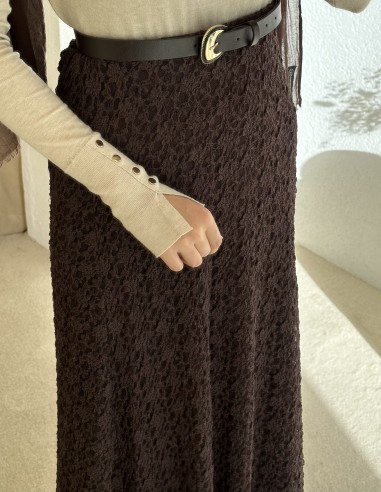 7192 dantelli etek - kahverengi