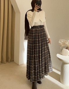 e382 kareli etek - kahverengi 2