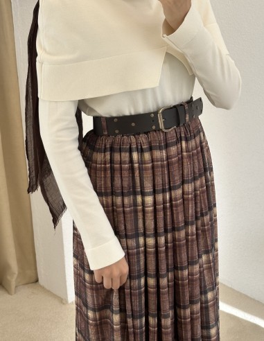 e382 kareli etek - mürdüm