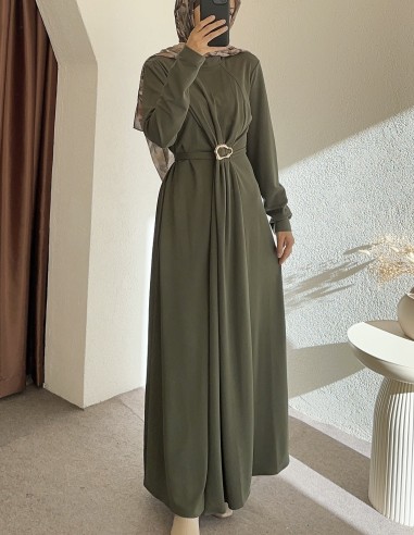 8371 broşlu elbise - Yeşil