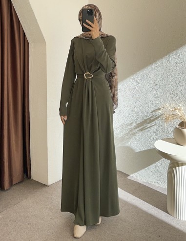 8371 broşlu elbise - Yeşil