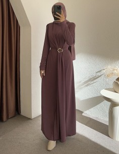 8371 broşlu elbise - mor