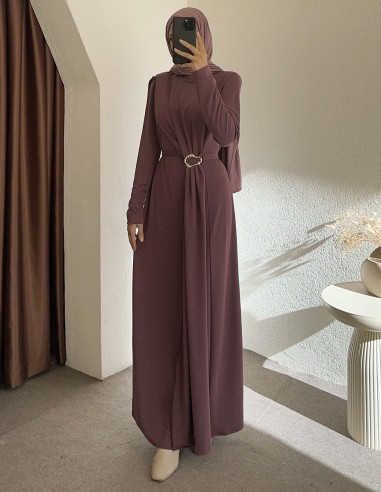 8371 broşlu elbise - mor