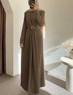 8371 broşlu elbise - koyu haki