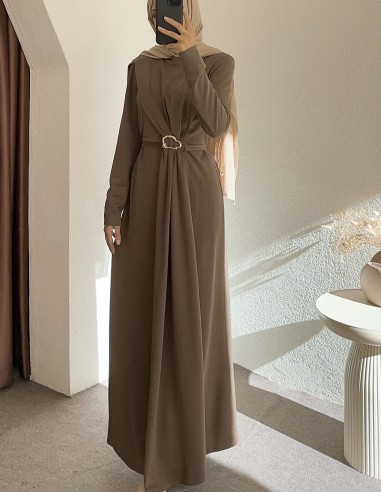 8371 broşlu elbise - koyu haki