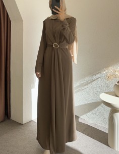 8371 broşlu elbise - koyu haki 2