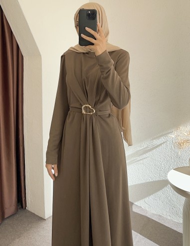 8371 broşlu elbise - koyu haki