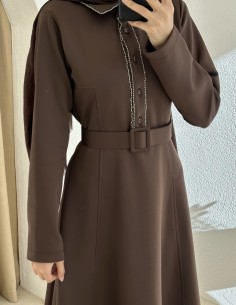 2914 scuba elbise - Kahverengi 2