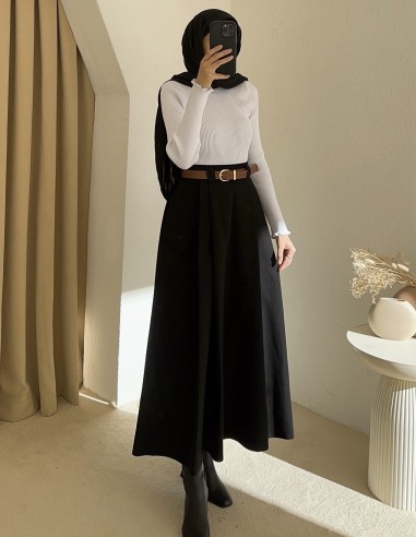 1034 kemerli etek - Siyah