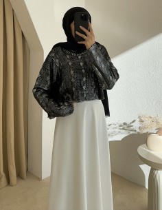 BS-207 simli crop kazak -Siyah