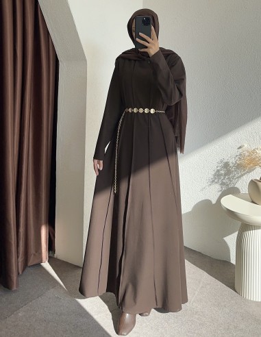 1579 kemer detay elbise - kahverengi