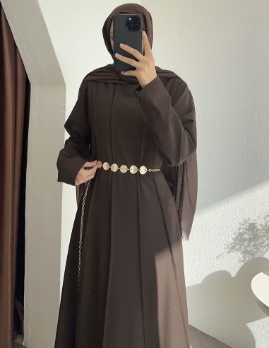 1579 kemer detay elbise - kahverengi