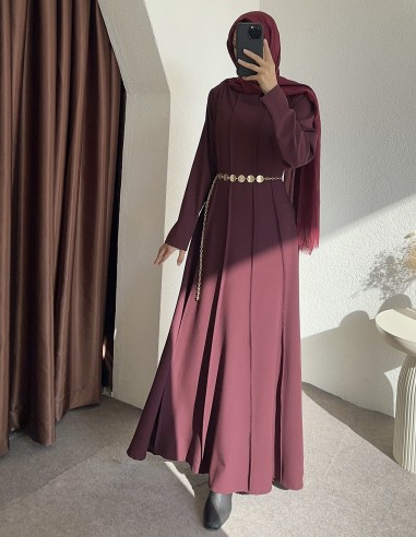 1579 kemer detay elbise - bordo