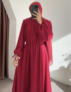 518 bel detay elbise - bordo 2