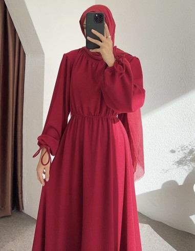 518 bel detay elbise - bordo