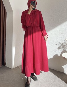 518 bel detay elbise - bordo