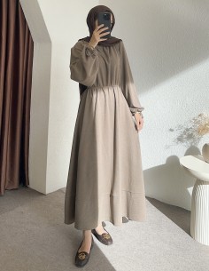 518 bel detay elbise -vizon