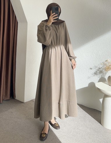 518 bel detay elbise -vizon