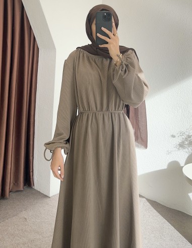 518 bel detay elbise -vizon