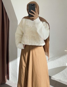 TT4467 tül detay kazak -Krem