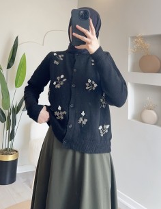 E-250 taş detaylı hırka -Siyah